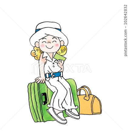 旅行少女手繪插畫 旅行少女手繪插畫 102642832