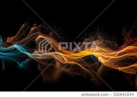 Abstract luminous energy flow wave isolated on black background made with generative AI 102642834