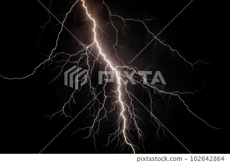 Lightning strike on black background stormy sky made with generative AI Lightning strike on black background stormy sky made with generative AI 102642864