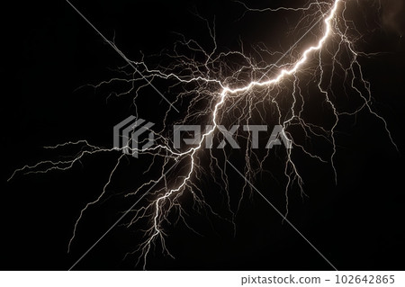 Lightning strike on black background stormy sky made with generative AI Lightning strike on black background stormy sky made with generative AI 102642865