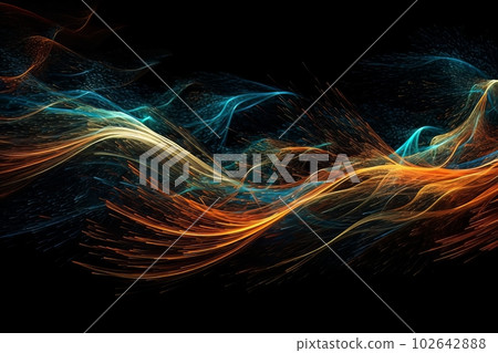Abstract luminous energy flow wave isolated on black background made with generative AI Abstract luminous energy flow wave isolated on black background made with generative AI 102642888