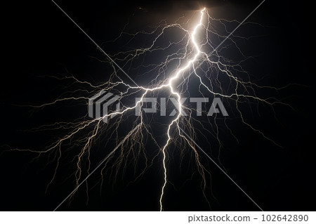 Lightning strike on black background stormy sky made with generative AI Lightning strike on black background stormy sky made with generative AI 102642890