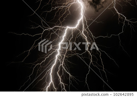 Lightning strike on black background stormy sky made with generative AI Lightning strike on black background stormy sky made with generative AI 102642895