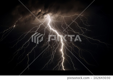 Lightning strike on black background stormy sky made with generative AI Lightning strike on black background stormy sky made with generative AI 102643030
