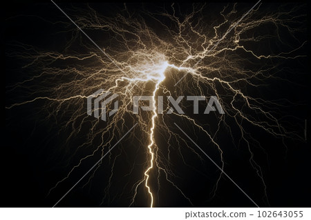 Lightning strike on black background stormy sky made with generative AI 102643055