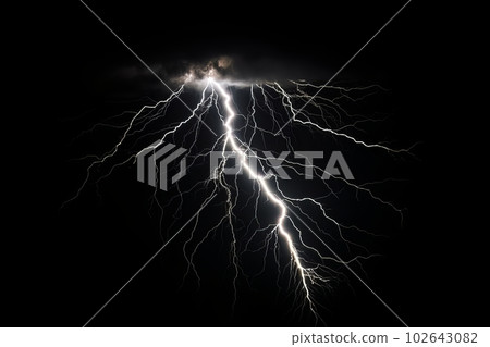 Lightning strike on black background stormy sky made with generative AI 102643082