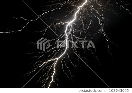 Lightning strike on black background stormy sky made with generative AI Lightning strike on black background stormy sky made with generative AI 102643095