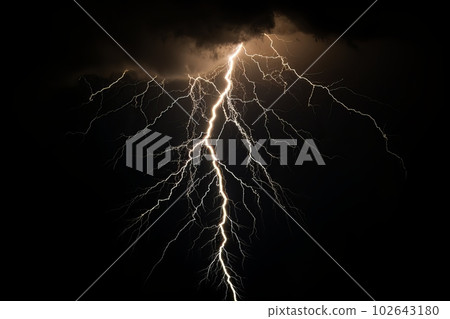 Lightning strike on black background stormy sky made with generative AI Lightning strike on black background stormy sky made with generative AI 102643180