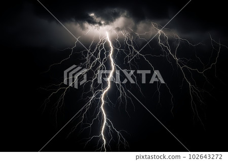 Lightning strike on black background stormy sky made with generative AI Lightning strike on black background stormy sky made with generative AI 102643272