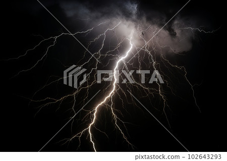 Lightning strike on black background stormy sky made with generative AI Lightning strike on black background stormy sky made with generative AI 102643293