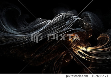 Abstract luminous energy flow wave isolated on black background made with generative AI 102643471