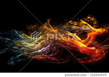 Abstract luminous energy flow wave isolated on black background made with generative AI Abstract luminous energy flow wave isolated on black background made with generative AI 102643474