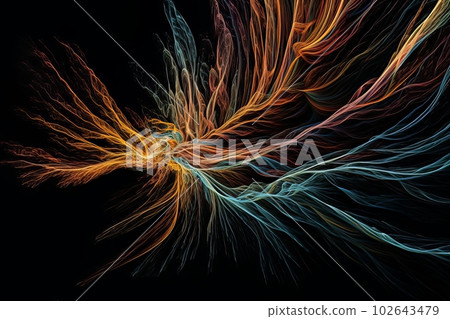 Abstract luminous energy flow wave isolated on black background made with generative AI Abstract luminous energy flow wave isolated on black background made with generative AI 102643479