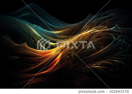 Abstract luminous energy flow wave isolated on black background made with generative AI 102643578