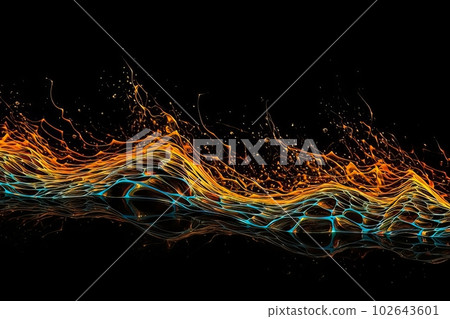 Abstract luminous energy flow wave isolated on black background made with generative AI 102643601