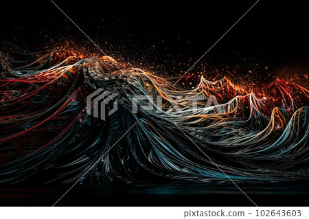 Abstract luminous energy flow wave isolated on black background made with generative AI Abstract luminous energy flow wave isolated on black background made with generative AI 102643603