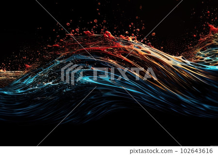 Abstract luminous energy flow wave isolated on black background made with generative AI Abstract luminous energy flow wave isolated on black background made with generative AI 102643616