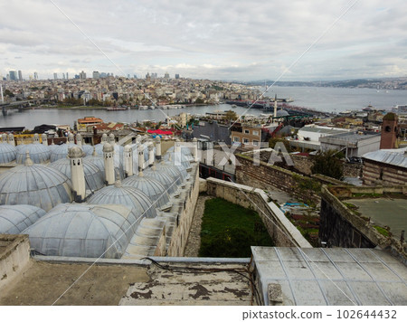 Aerial drone view of the Mosque, huge Ottoman imperial mosque in Istanbul,Turkey Aerial drone view of the Mosque, huge Ottoman imperial mosque in Istanbul,Turkey 102644432