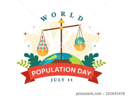 World Population Day Vector Illustration on 11th July To Raise Awareness Of Global Populations Problems in Flat Cartoon Hand Drawn Templates 102645476
