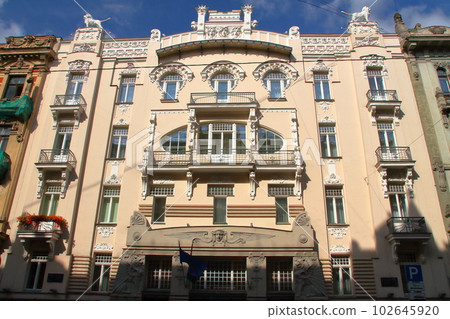 Jugendstil (Art Nouveau) architecture that can be seen in the city of Riga, the capital of Latvia, the Nordic Baltic States 102645920