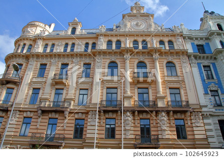 Jugendstil (Art Nouveau) architecture that can be seen in the city of Riga, the capital of Latvia, the Nordic Baltic States 102645923