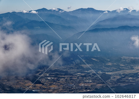 Townscape of Inadani viewed from Mt. Utsugi, Central Alps, and Mt. Arakawa, Mt. Akaishi, Southern Alps Townscape of Inadani viewed from Mt. Utsugi, Central Alps, and Mt. Arakawa, Mt. Akaishi, Southern Alps 102646817