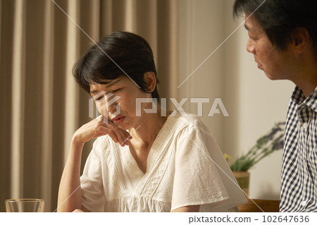 Middle-aged woman depressed at home 102647636