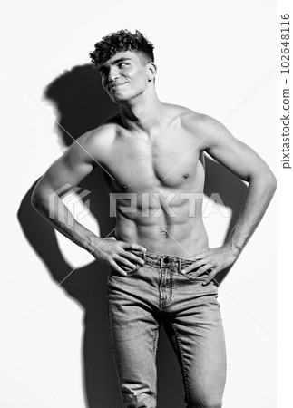 man beauty male naked fashion sexy fitness model fit background torso studio white 102648116