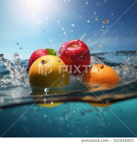 water fruit food healthy vegetarian fresh green background drop vitamin strawberry. Generative AI. 102648805