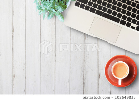 Flat lay home business desk with communication device Flat lay home business desk with communication device 102649833