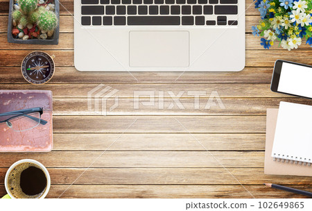 Office desk table with office equipment 102649865