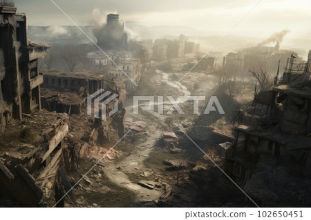 Post-apocalypse, world after nuclear war. Generative AI 102650451