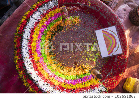 Decorated Bangladeshi Traditional garnish Colorful  masala kasturi paan or betel leaf      102651862