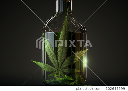 Cannabis essential oil in a small bottle. CBD oil hemp products. Cannabis essential oil in a small bottle. CBD oil hemp products. 102655699