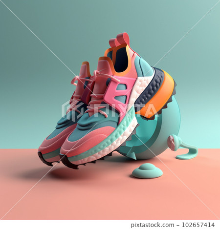 sports shoes in trending color palette for advertising with Generative AI 102657414