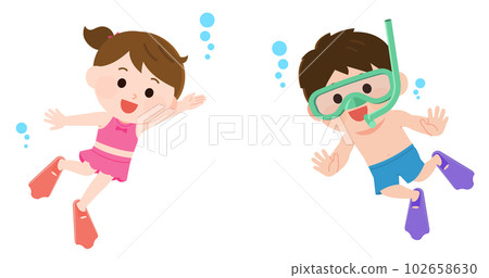 男孩和女孩享受浮潛插圖 102658630