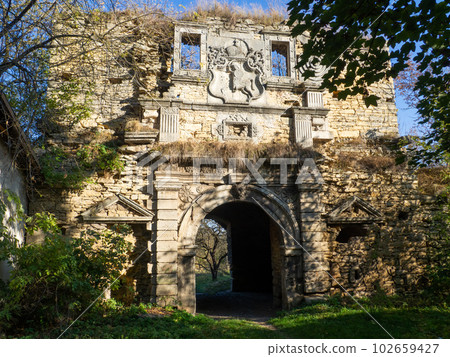 Medieval entrance tower of Chernelytsia Castle 102659427