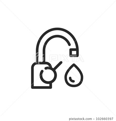 Water Faucet Icon. Vector Outline Isolated Editable Illustration of Domestic Water Supply on a White Background. Water Faucet Icon. Vector Outline Isolated Editable Illustration of Domestic Water Supply on a White Background. 102660397