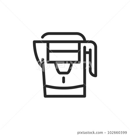 Water Filter Pitcher Icon: Vector Outline Editable Illustration of a Purifying Pitcher for Clean Drinking Water. 102660399