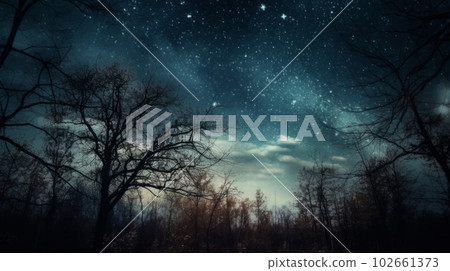 透過樹縫看到的完美星空：AI 作品 102661373