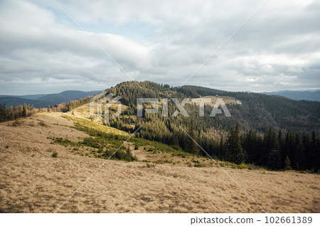 Carpathians. Ukraine. Mountain landscape. Winter Carpathians 2023 without snow Carpathians. Ukraine. Mountain landscape. Winter Carpathians 2023 without snow 102661389