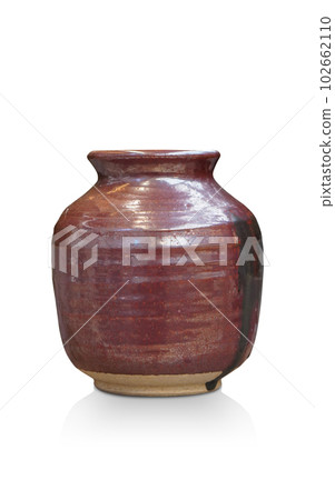 old brown and yellow and black pot on white background, object, vintage, retro , nature, copy space 102662110