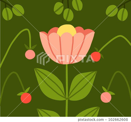 Flowers, leaves and berries in botanical composition. Vector hand