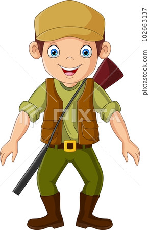 Cartoon hunter with shotgun on white background 102663137