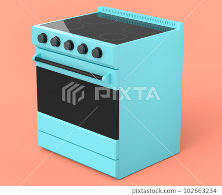 Kitchen electric stove or gas cooker with burning flames of propane gas 102663234