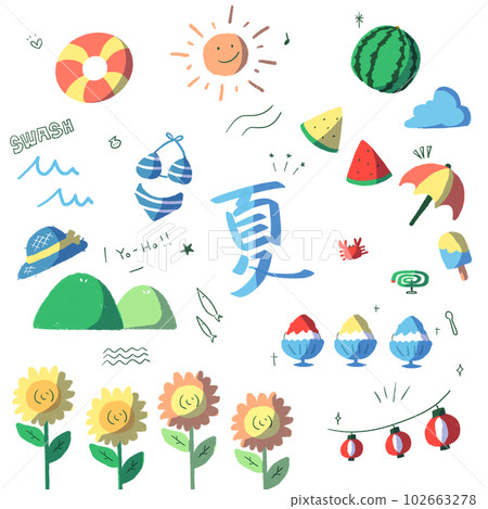 Assortment of summer hand-drawn illustrations Shadow ver 102663278