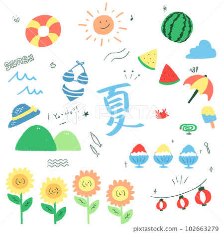 summer hand drawn illustration assortment 102663279