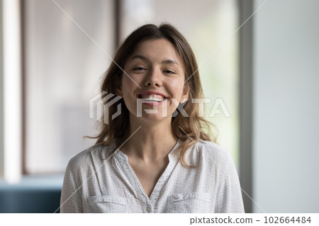 Portrait of happy businesslady looking at camera in office 102664484