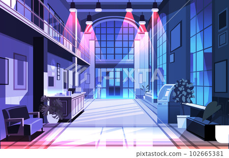 modern loft interior of night office corridor with furniture empty no people business center hall horizontal 102665381