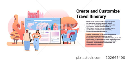 tourists couple planning journey route create and customize travel itinerary concept horizontal tourists couple planning journey route create and customize travel itinerary concept horizontal 102665408